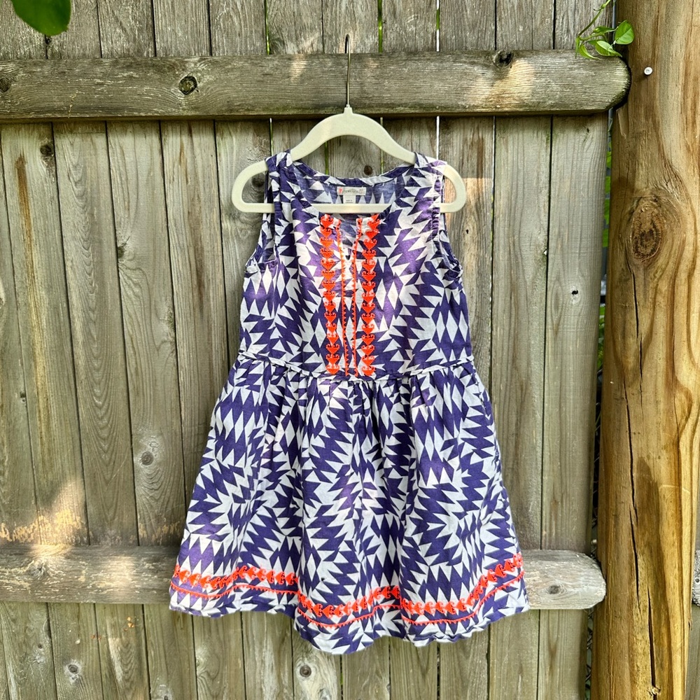 J.Crew Crew Cuts Linen Blend Embroidered Dress Sz 7 EUC 7Y Summer